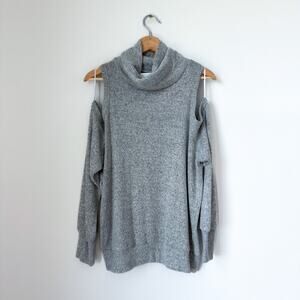 Allison Joy Shannon Cutout Cold Shoulder Cowl Neck Sweatshirt Heather Grey L NWT